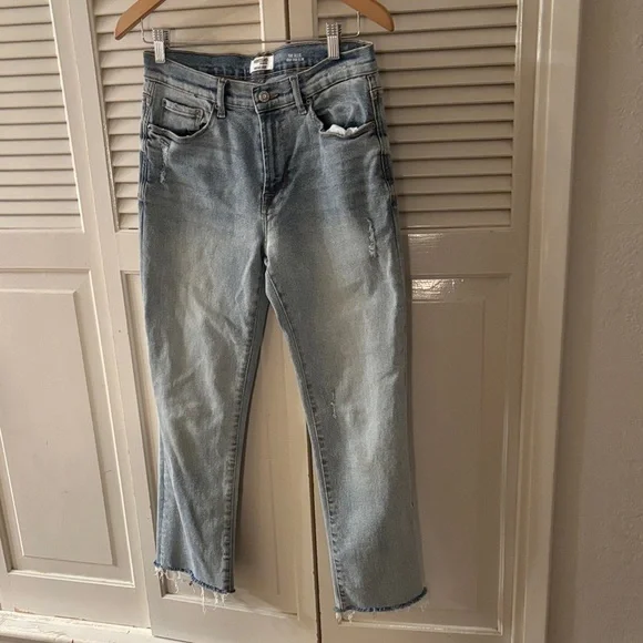 Kensie The Allie High Rise Straight Jeans with Frayed Hem - Picture 1 of 6